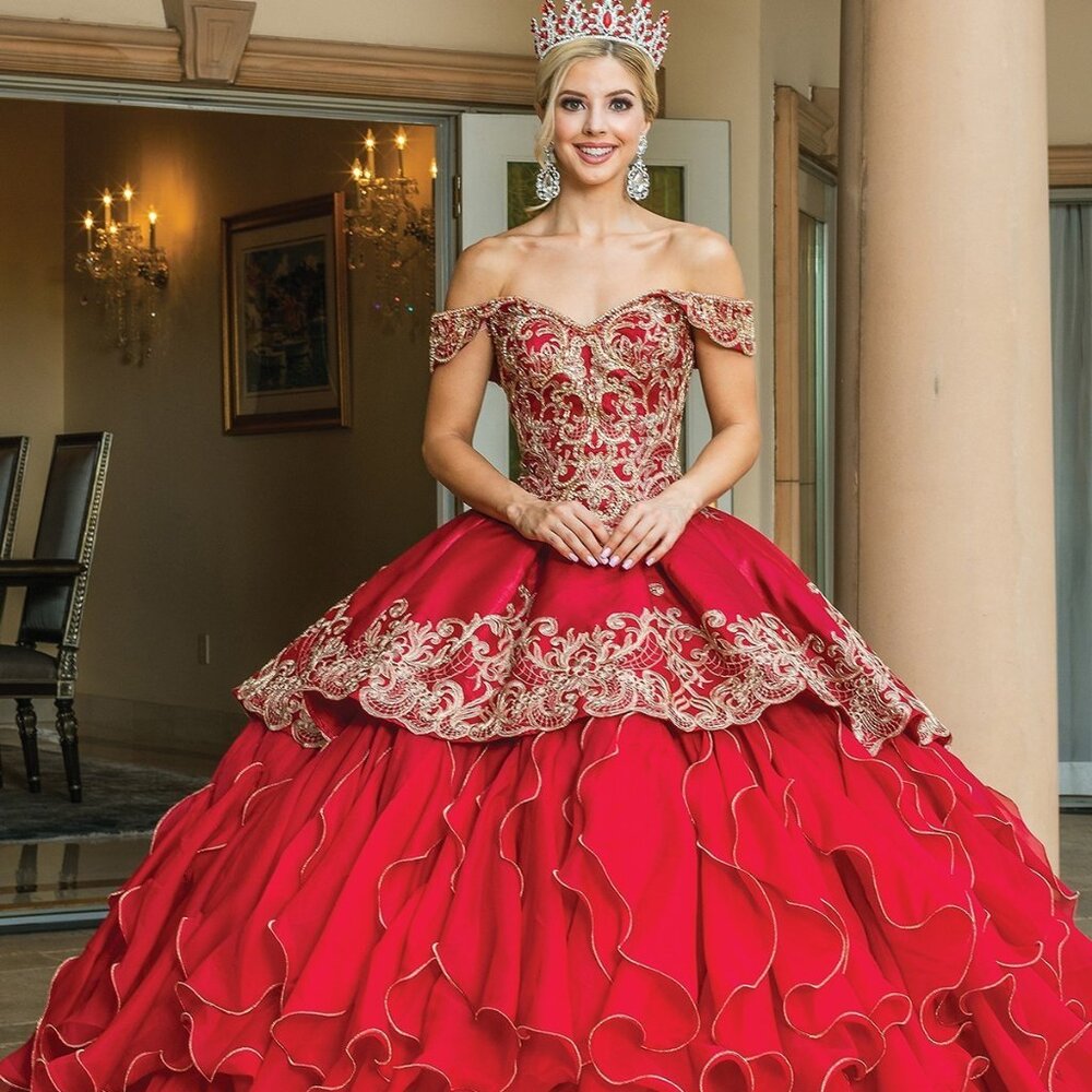 Sweet Sixteen Red & Gold Ball Gown